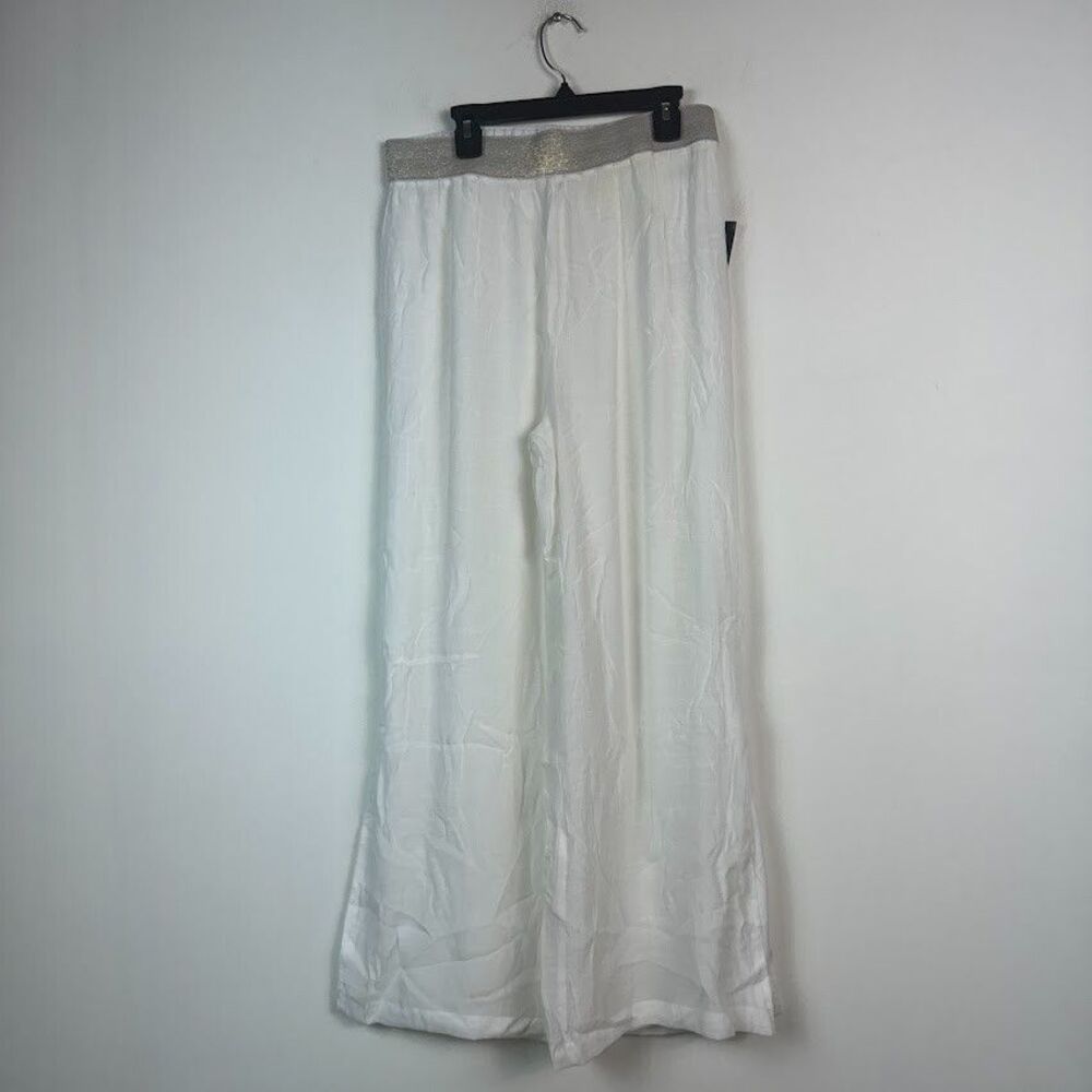 Thalia Sodi Womens M White Gold Waist Band Pull On Wide Leg Pants NWT CT70